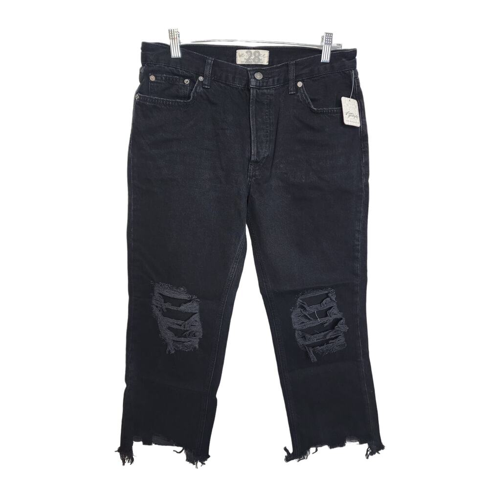 Free People We the Free Maddie Midrise Straight Distressed Jeans Washed Black 29 - Picture 2 of 10
